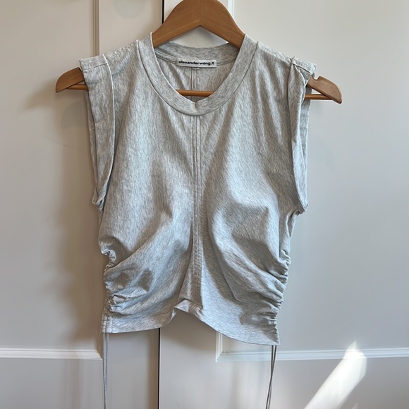 T by Alexander Wang Wash & Go Side-Tie Crop Top, Size S, Grey - Picture 3 of 9